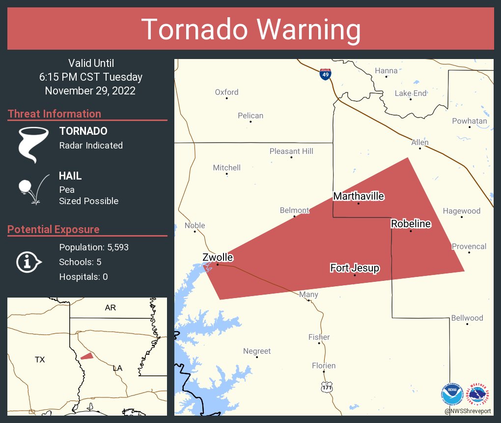 NWS Tornado on Twitter "Tornado Warning including Zwolle LA, Fort