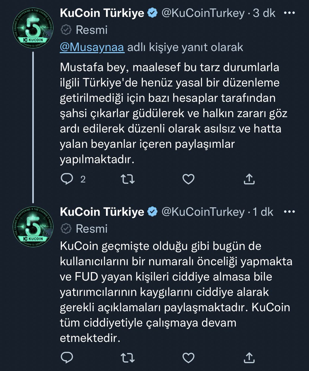 Kucoin Türkiye resmi sayfasının 5 dk öncesindeki paylaşımı. @KuCoinTurkey