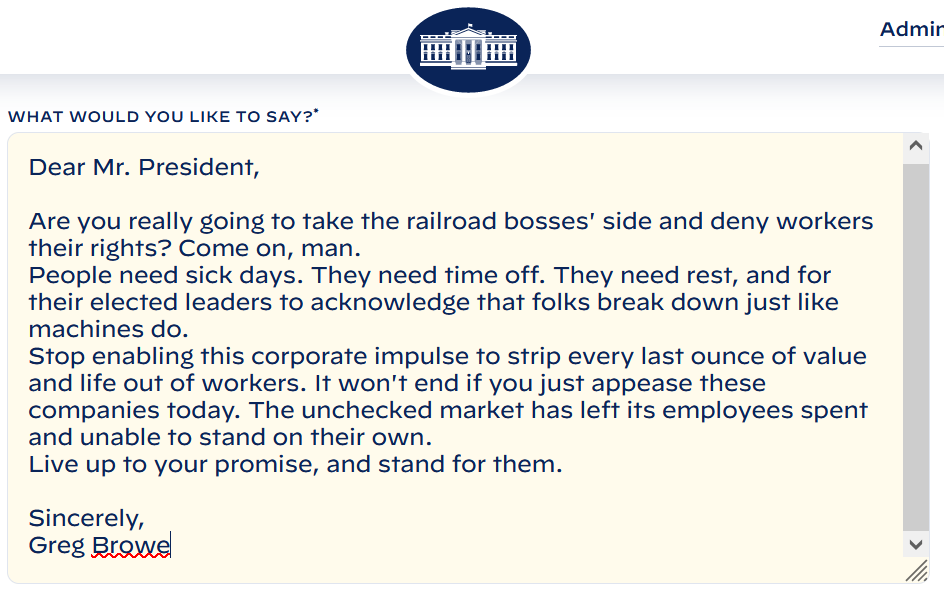GregorFAFSA's tweet photo. @POTUS You can't call yourself a pro-labor President and stand by how things have gone. Employees are not fuel in the economy's engine. They're flesh and blood, and they need a damn sick day https://t.co/gkIbTgc6os