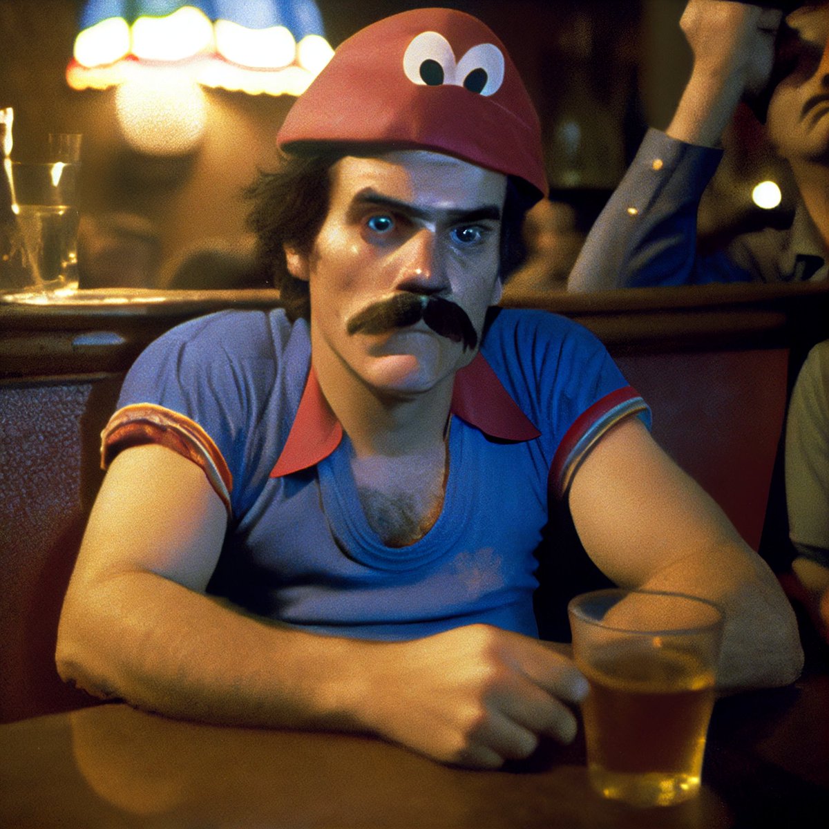 MilanJaram's tweet photo. #AI generated #supermario @supermariomovie drinking in a dive bar. https://t.co/rpOJAhtqkh