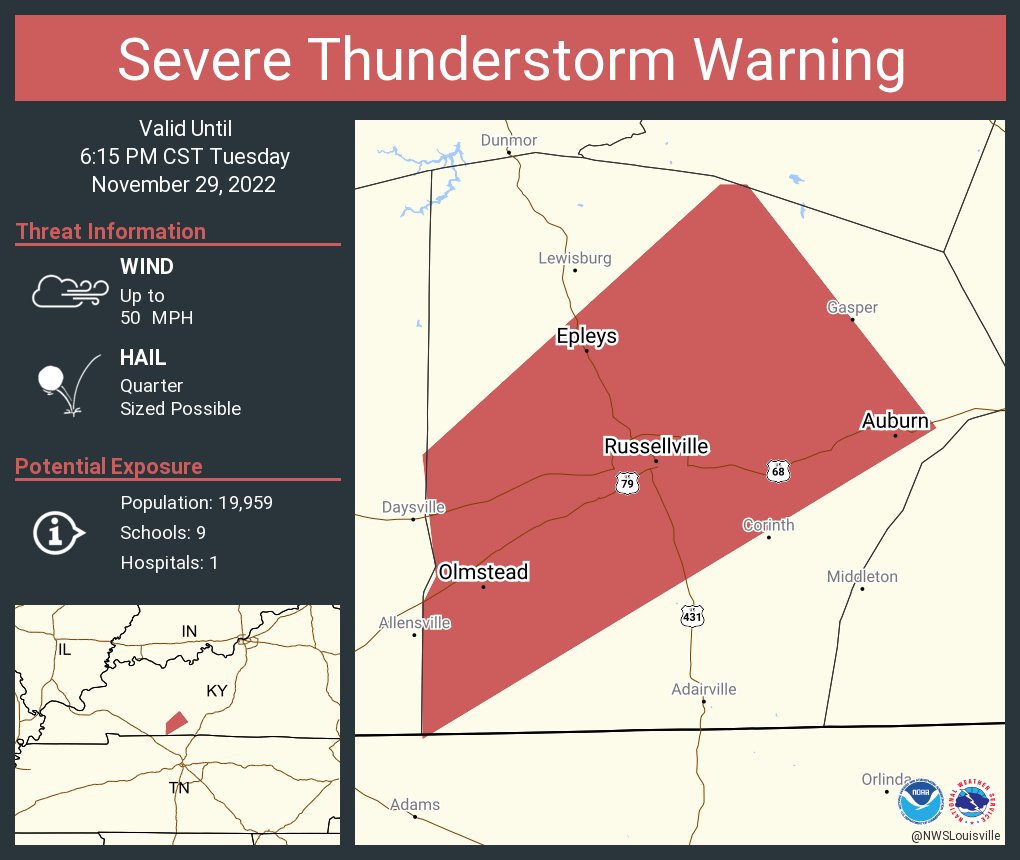 NWS Louisville on Twitter "Severe Thunderstorm Warning including Russellville KY, Auburn KY and