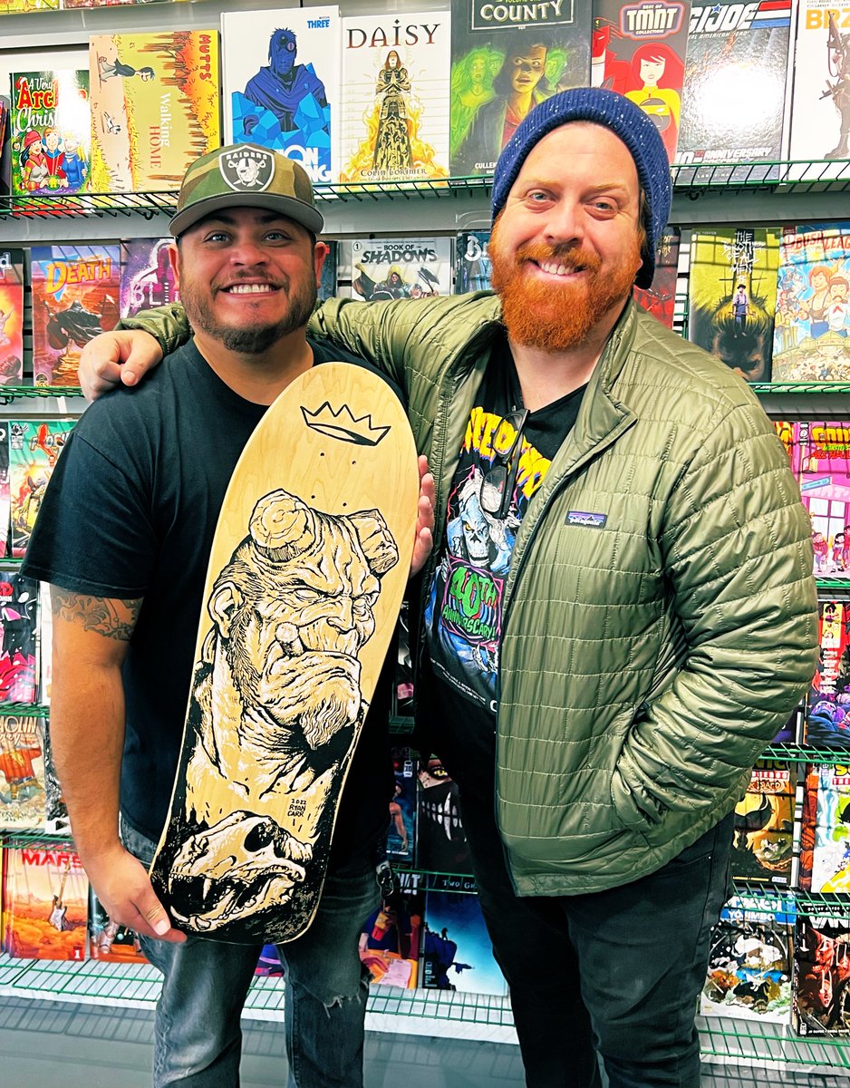 My man <a href="/RyanSamuelCarr/">Ryan Samuel Carr</a> blessed me with this epic #hellboy skateboard today!

I love his artwork so much and I’m so stoked to see his career take off! <a href="/artofmmignola/">Mike Mignola</a>, you gotta get Ryan on a Hellboy book, he’d knock it out of the park!!
