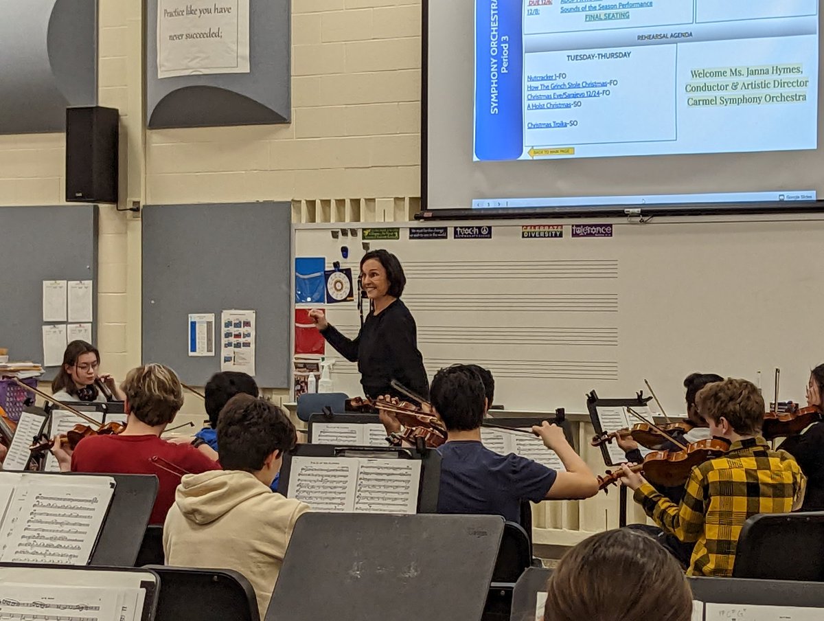 HSEOrchestras's tweet photo. So grateful to have Janna Hymes, Artistic Director of the Carmel Symphony Orchestra, working with our Full Symphony today! A wealth of knowledge for our kids! Thank you! @carmelsymphony https://t.co/nTvFRliQMx