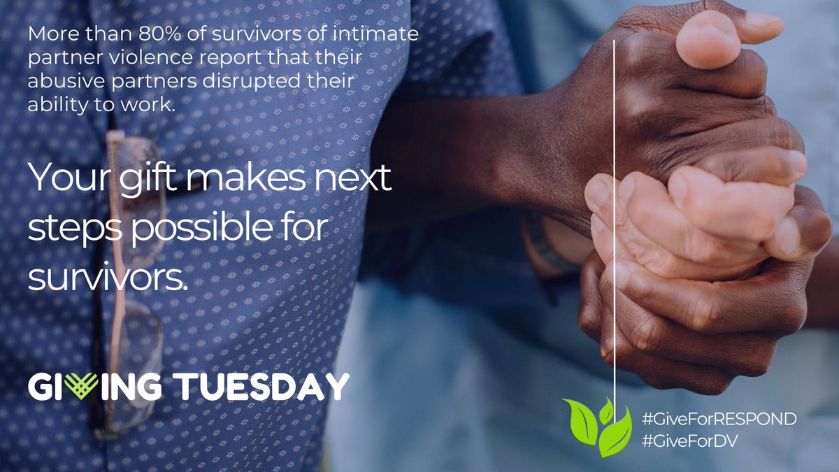 80% + of survivors report that their abusive partners disrupted their ability to work. Your #GivingTuesday gift makes next steps possible for survivors as they build safe, fulfilling lives for themselves and their families. You can make your gift at respondinc.org/donate.