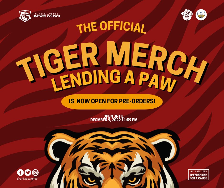 unitassateneo's tweet photo. [OFFICIAL TIGER MERCH 2022-2023:BATCH 1 PRE-ORDER]

Tigers, let’s go,
Tigers, let’s fight,
Tigers, let’s go and win this fight!

🐯❤️‍🔥

Hey there, Ka-Tigre! Wear the College of Arts and Science’s colors with the official Tiger Merch, brought to you by the UNITASS Council.

1/19 https://t.co/OJqs3MAIaj
