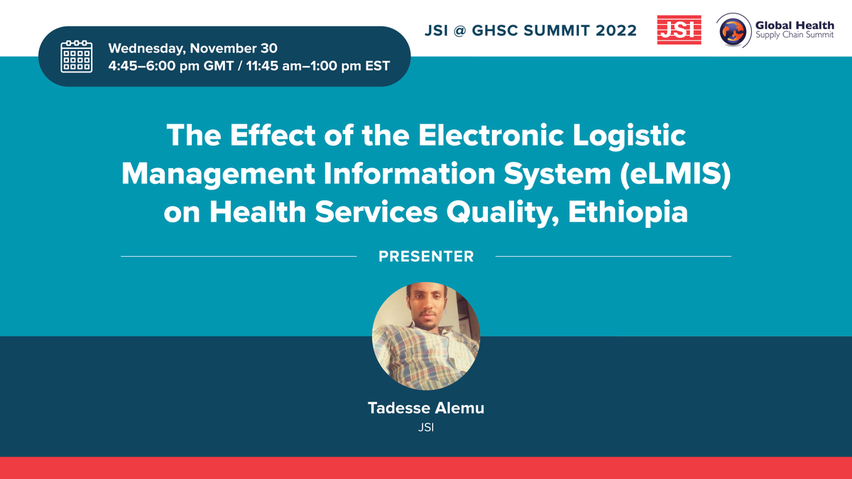 JSIhealth's tweet photo. Looking forward to @DHA_Ethiopia Tadesse Alemu Bekele's #GHSCS2022 presentation on The Effect of the Electronic Logistic Management Information System on Health Services Quality. #HealthSupplyChains https://t.co/4mxVyOoNdB @ghsc_summit @FMoHealth @USAIDEthiopia @EPSA_Ethiopia https://t.co/6sFUxGE5tX