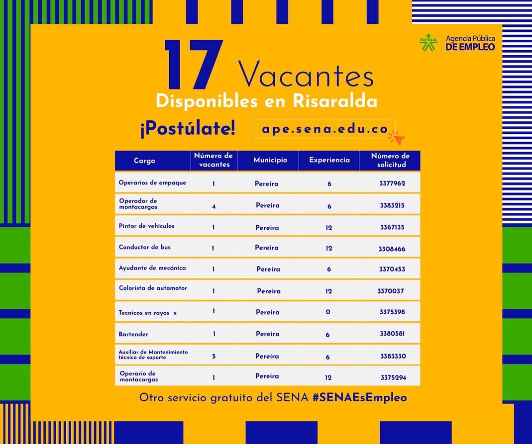 sena_risaralda's tweet photo. #TrabajoSiHay Contamos con 17 vacantes nuevas 👉 #MartesdeEmpleo
Registre gratuitamente su hoja de vida en https://t.co/BiEEk4qpIQ…  📝 #EmpleoSENA https://t.co/iDAKUI6a8e