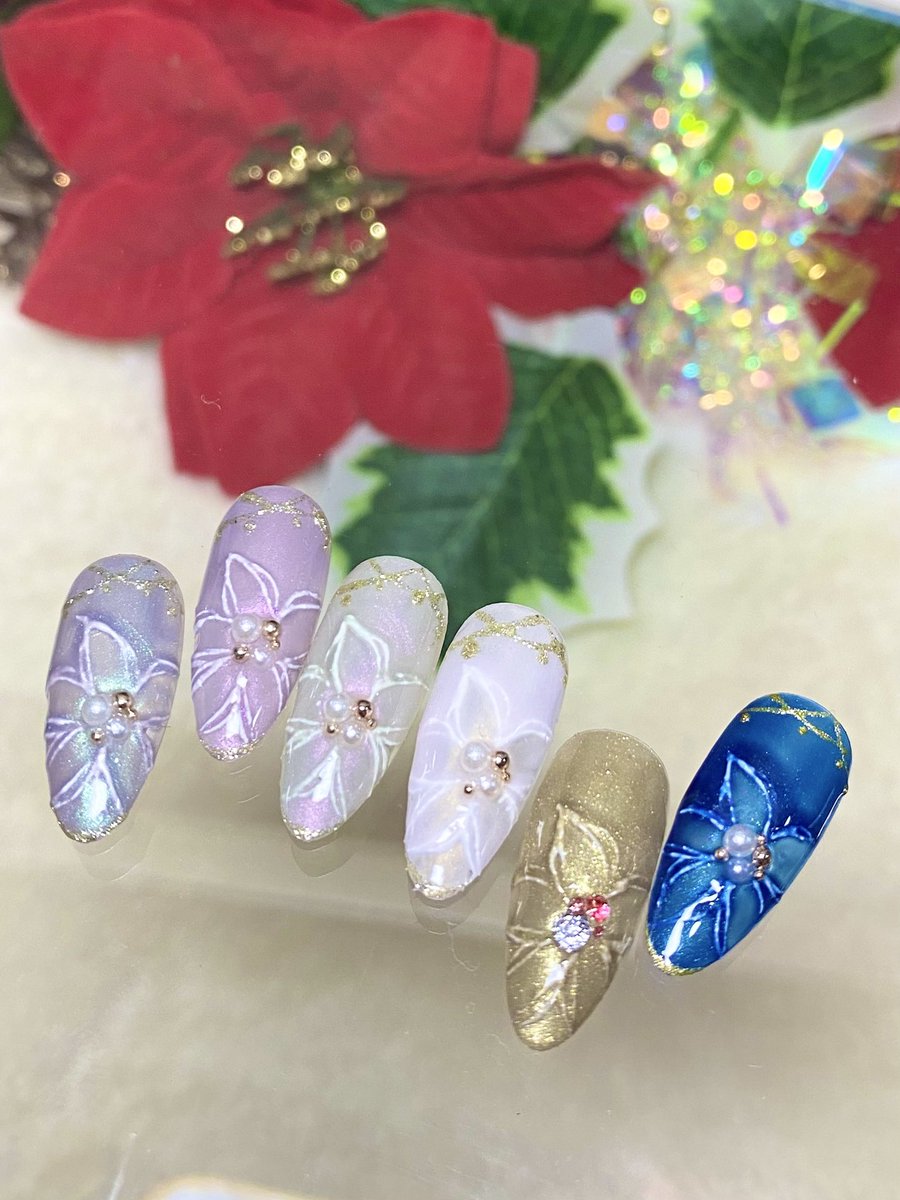 mayuminn80's tweet photo. @pregelofficial さんから11月発売の #ジュノエステラシリーズ で
#クリスマスネイル を作成しました🎅💕
.
.
#PREGEL #クリスマスネイル2022 #冬ネイル #かわいいネイル #フラワーネイル #キラキラネイル #パールネイル #ピンクネイル #パープルネイル
#ブルーネイル https://t.co/fEjIjM2GVN