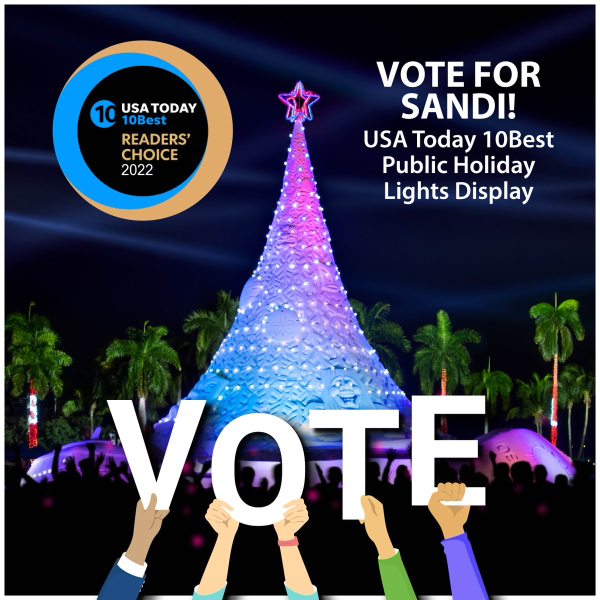 thecityofwpb's tweet photo. Show your holiday cheer by voting for Holiday in Paradise presented by FPL in the USA TODAY @10Best “Best Public Holiday Lights Display!” We are currently in 4th place, so keep on voting!
VOTE: https://t.co/KK9lsmdax3
#WPBSandTree
#HolidayInParadise
@sanditreewpb https://t.co/RjRsgPUdmJ