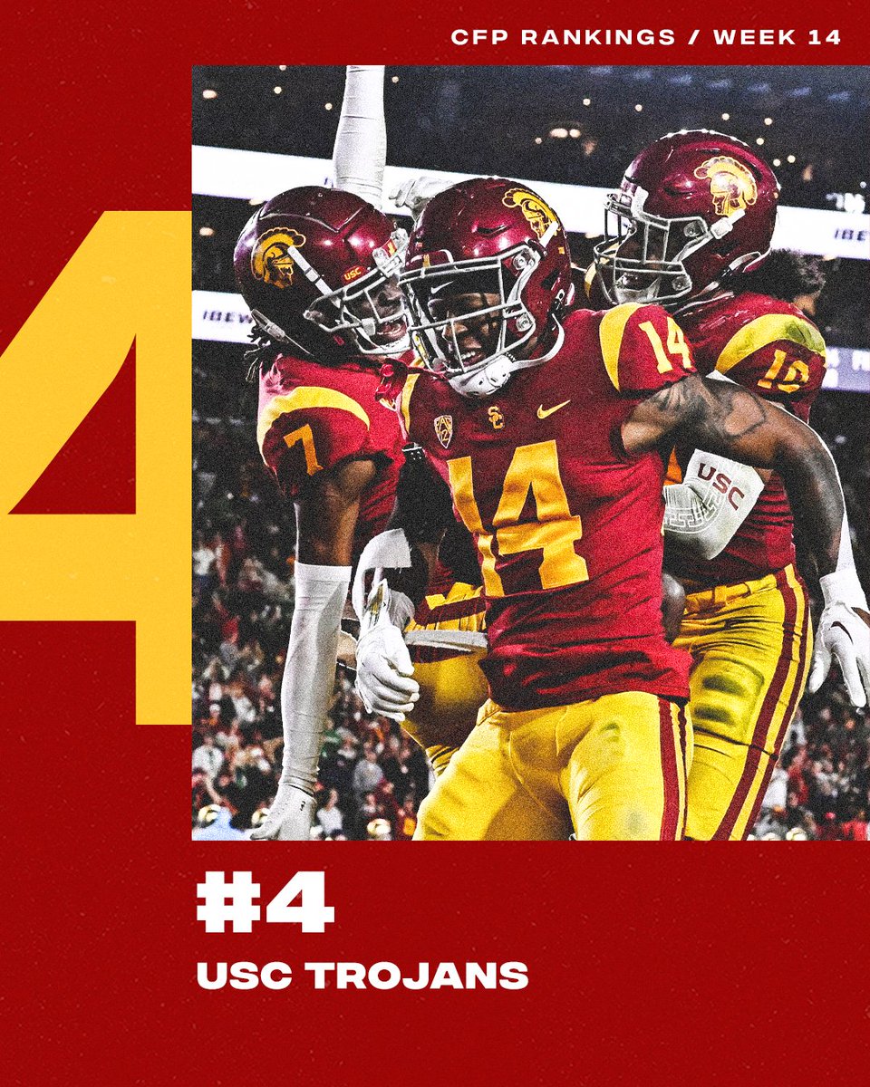 espn's tweet photo. STILL FIGHTING ON ✌️

@uscfb arrives in the top 4️⃣ #CFBPlayoff https://t.co/XxTw4WhrmA
