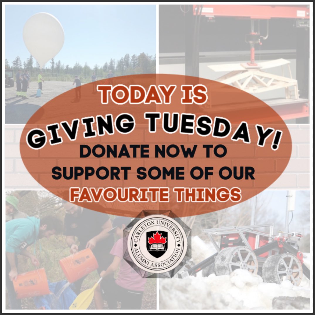 CUEngAlumni's tweet image. It’s Giving Tuesday! 🤲🏻 There are so many great student groups to support with your donations— check them out at the links in our bio, or explore all the options, below!💰😄

futurefunder.carleton.ca/explore/?fwp_d…