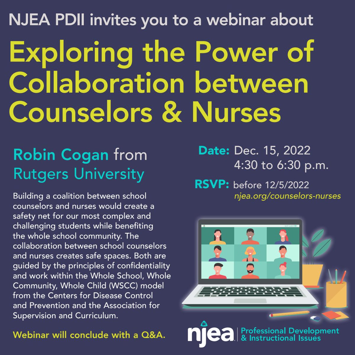 NJEA's tweet photo. When school counselors and school nurses work together, students win. Learn about about this important relationship by registering for this webinar today ➡️ https://t.co/COAZZiVbye https://t.co/JTVUVEebvm