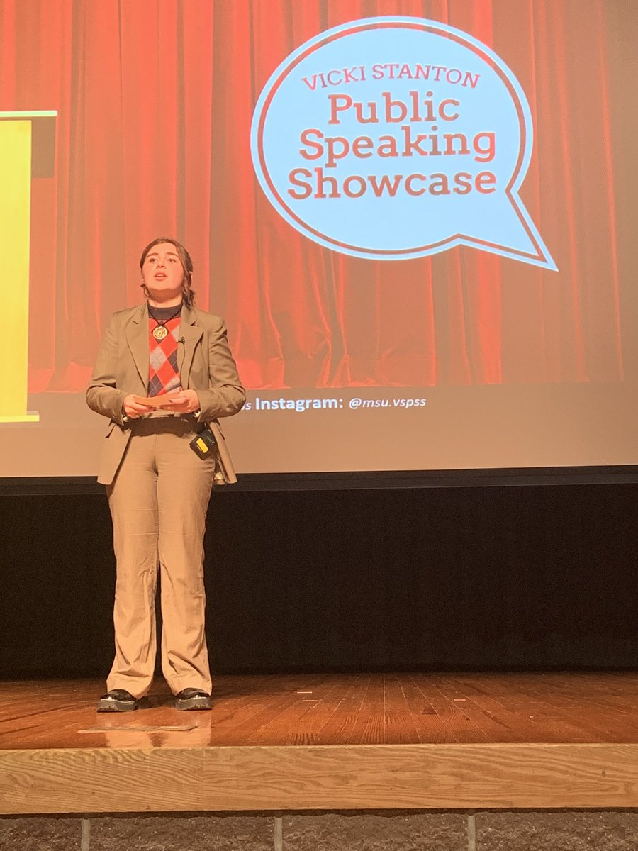 Charlie_Kello's tweet photo. Did you know that babies can communicate better after learning sign language? Thanks to Mia I do now. An amazing speech for the @MsuVspss. @msuCOMDept @MSU_RCOAL https://t.co/88tCVF2BZG