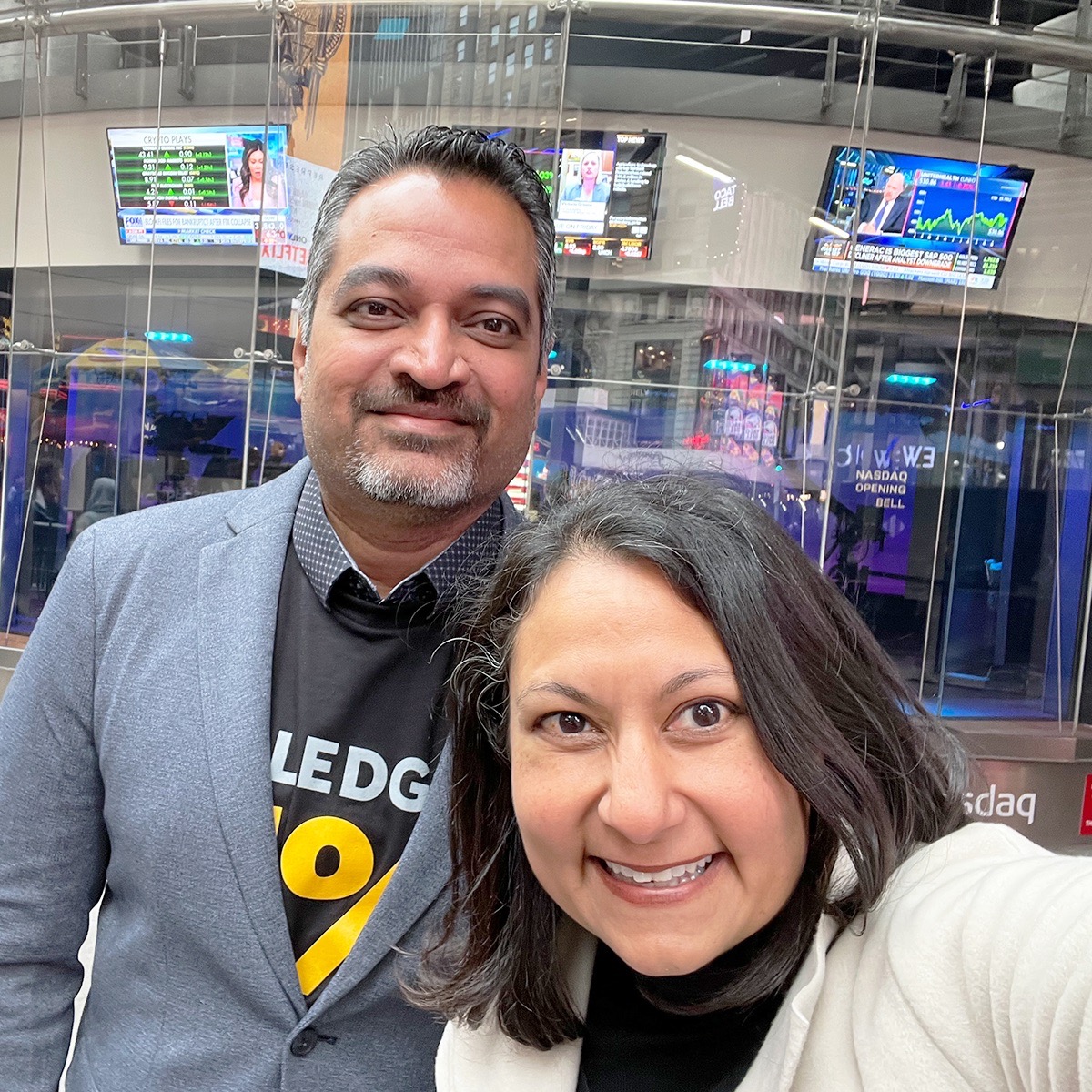 Contentstack's tweet photo. It's not every Tuesday you find yourself on the @Nasdaq floor. 🔔 We're grateful to continue our #ContentstackCares initiatives through @PledgeOne. #GivingTuesday https://t.co/QuDOArNqax