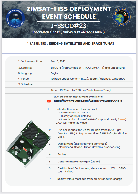 TKuhamba's tweet photo. ZIMSAT-1 Satellite deployment 2 December 2022 .See the link below https://t.co/cfc3FHPrx5 #ZIMSAT-1 https://t.co/aGxNEAy6U4