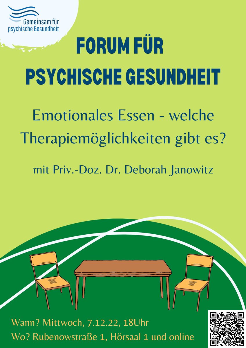 Emotionales Essen - welche Therapiemöglichkeiten gibt es? Hybrid am 7.12.22 um 18 Uhr mit Priv.-Doz. Deborah Janowitz psychologie.uni-greifswald.de/gemeinsam/foru…