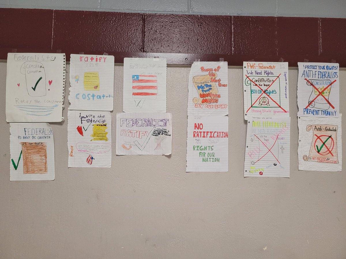 MrsLeeHistory's tweet photo. To ratify or not to ratify, that is the question. Federalist vs. Anti Federalist propaganda posters @WallerJrhigh @WallerISD #socialstudies #americanhistory #middleschool #8thgrade #Constitution #federalists #antifederalists https://t.co/KoIiIHXdEY