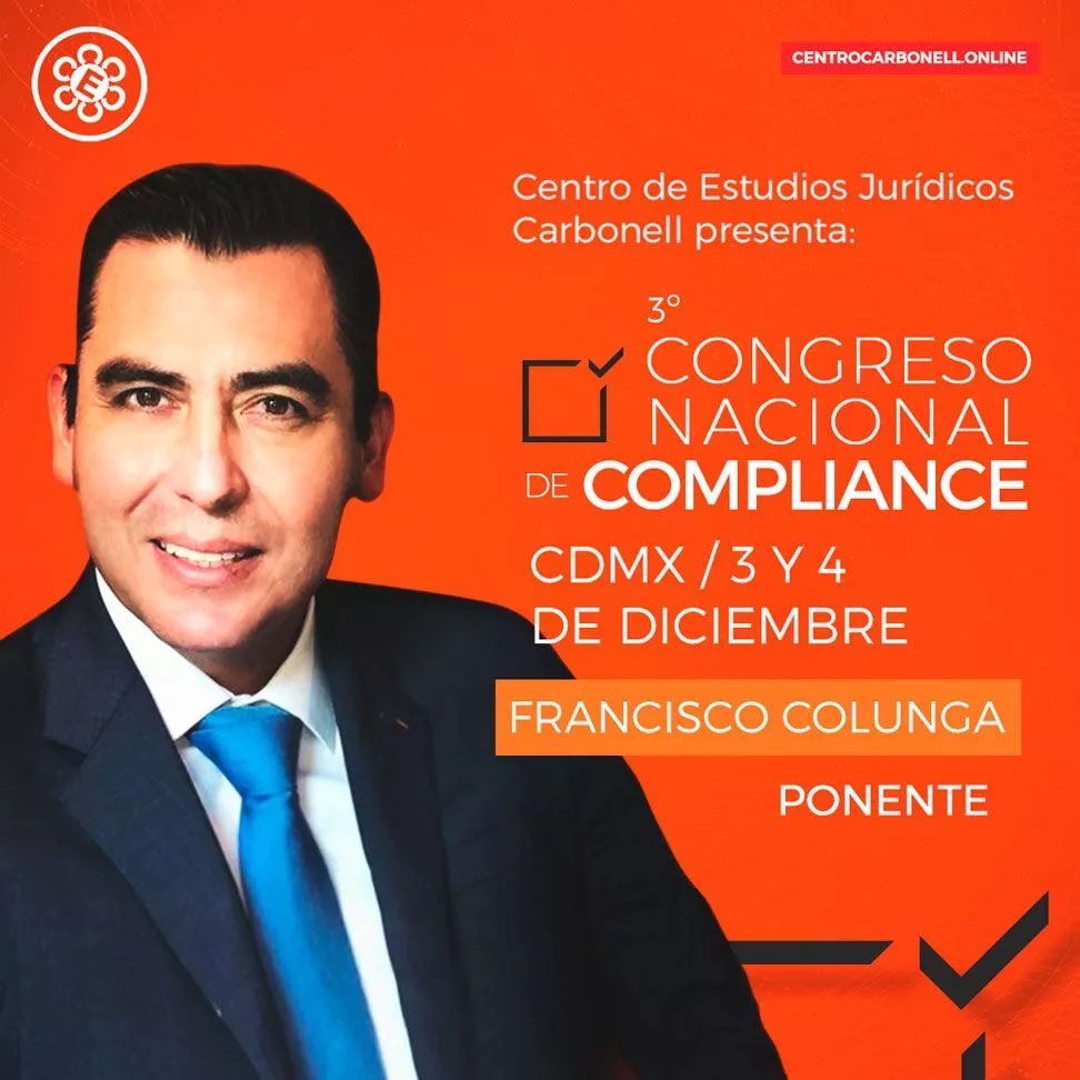 pacocolunga's tweet photo. Aun estás a tiempo para inscribirte al 3er Congreso Nacional de #Compliance del @CentroCarbonell en donde participaré en la mesa de análisis práctico sobre #complianceLaboral  con @MiguelCarbonell y @HeberardoConH. Te esperamos @CursosCarbonell👇🏻https://t.co/5lcL08cZ1F https://t.co/2YL70q975v