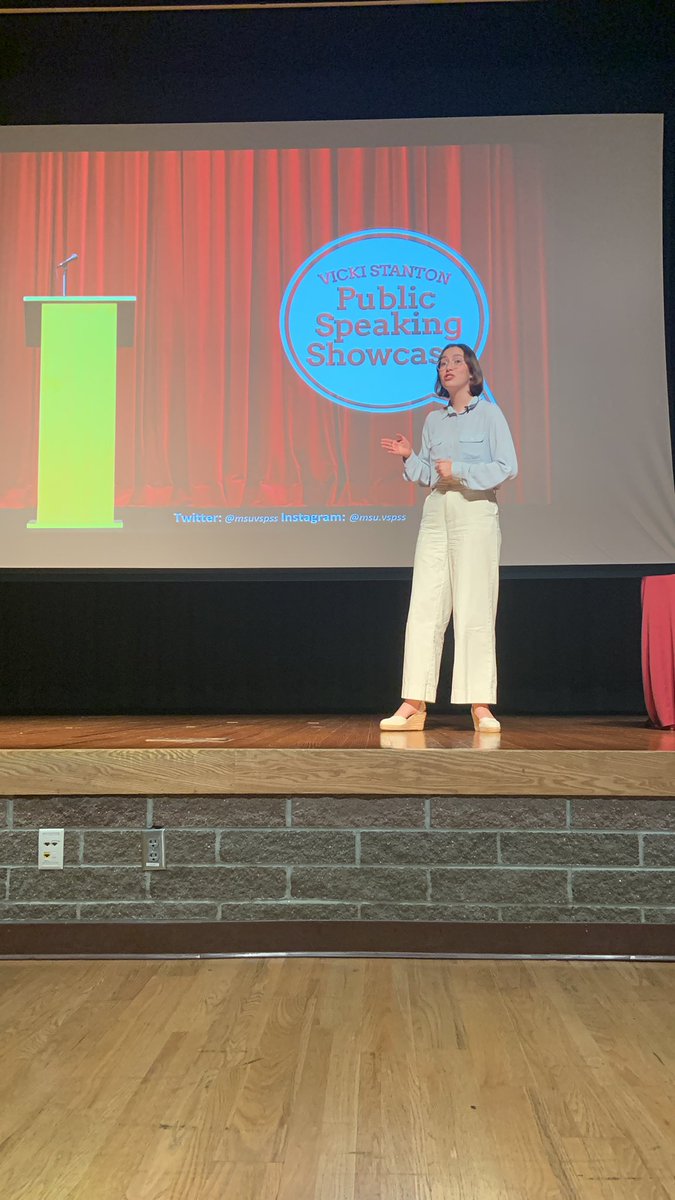 Charlie_Kello's tweet photo. Our final speaker for tonight is Juliana, who gave a great speech about ending the stigma around therapy. Mental health is just as important as your physical health. Thank you Juliana for an amazing speech. @MsuVspss @msuCOMDept @MSU_RCOAL https://t.co/cRRsEVtDcl