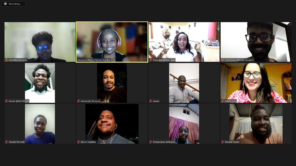 🤭 Bright faces after a late evening training session! After these isightful discussions about access to public information in the environment sector across the Caribbean region, we're excited for the stories! Thanks to our trainer, Danielle Andrade.
.
#climatetrackercaribbean