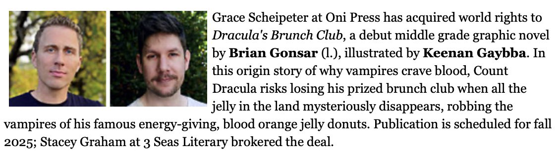 bgonsar's tweet photo. I’ve been getting the @PWKidsBookshelf newsletter for years and I’m finally in it!  It’s been a long road to get here but I’m beyond happy I found Keenan and @staceyigraham @GraceScheipeter to get this odd, donut-loving humor out into the world. #kidlit https://t.co/hiawPGRzcm