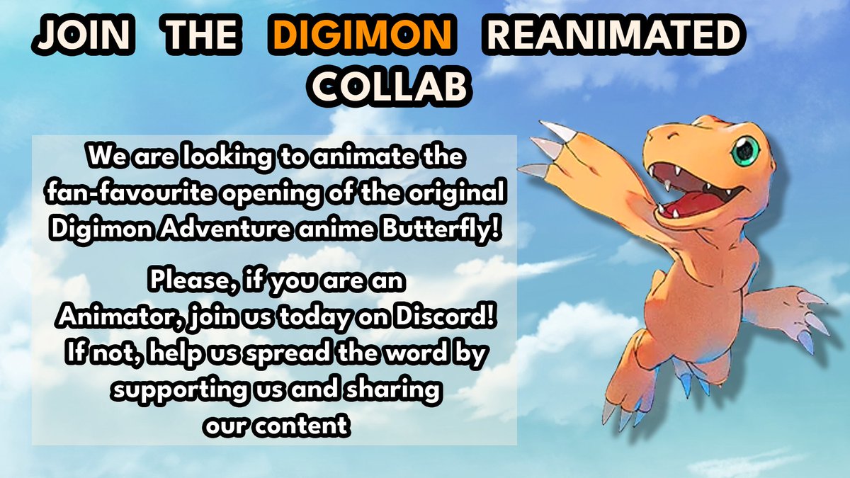 DigimonReanim's tweet image. Calling all #animators! We are looking for Digimon artists to join our proyect! Please share to show your support

#Digimon #reanimated