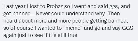 banned from improbzz on Twitter: "Yes, saying "ggs" in Probzz chat