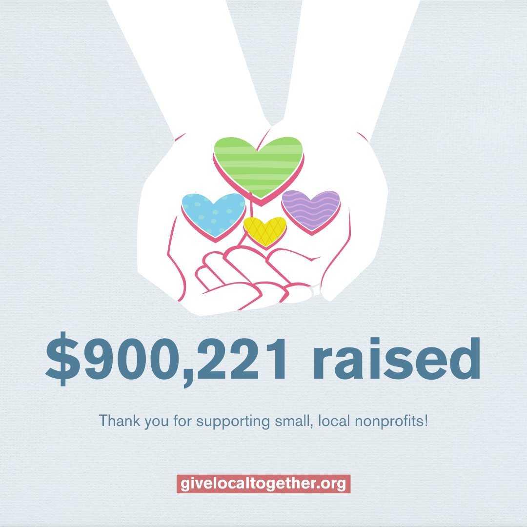 As we near midnight on #GivingTuesday2022, we're feeling so grateful for our community! You've helped us raise nearly $1M for small, local nonprofits! Thank you all for being part of a local movement of generosity. Change begins with us! givelocaltogether.org 
#TheFutureisLocal