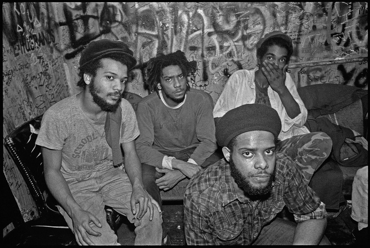 PunkRockStory's tweet photo. Bad Brains, circa 1981, pictured from left: Dr. Know (Gary Miller), H.R. (Paul Hudson), Earl Hudson (front) and Darryl Jenifer. Photo by Glen E Friedman

#punk #punks #punkrock #hardcorepunk #badbrains #history #punkrockhistory https://t.co/06VoG7q6F6