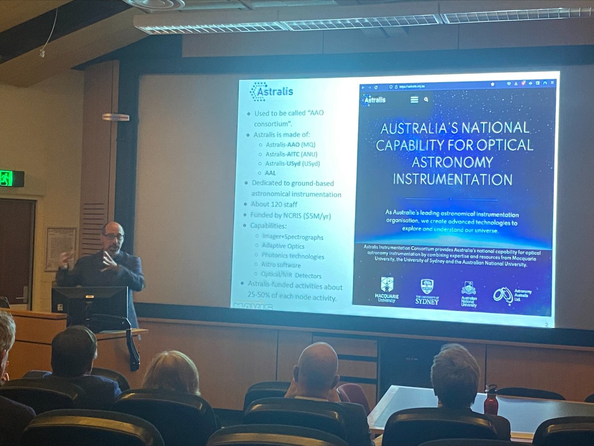 AstroAstralis's tweet photo. Astralis-AITC Director Prof Francois Rigaut @FrancoisRigaut
  talking about MAVIS, one of the flagship projects of Astralis, at the workshop with @ESO
 delegates at ANU this morning. (credits: Vimal Parashar) https://t.co/SzeIe1oIYS