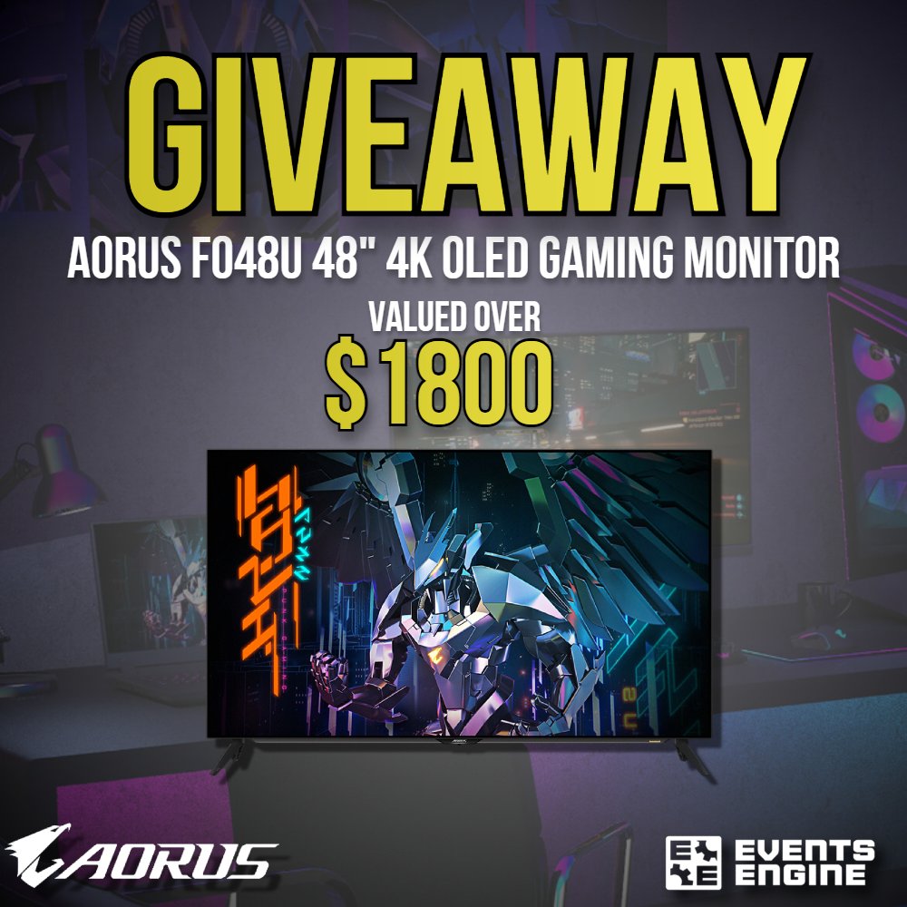 EventsEngineAU's tweet photo. 🎁 GIVEAWAY! 🎁 
🖥️WIN AORUS FO48U 48 inch, 4K OLED Gaming Monitor🖥️
🦅We're so stoked to have built an events PC Pool we've teamed up with @AORUS_ANZ to give away this incredible display!
✨Like, Retweet and earn more entries here: https://t.co/s07XL8PaOO https://t.co/j1dfzz4PuL