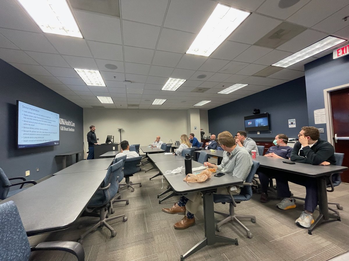 Kentucky_Cards's tweet photo. Journal club on CHAMPION and GUIDE-HF trial presented by our fellows, Dr. Thomas Wool and Dr. Jad Ballout. We usually have an expert in the field join us for these. It was great to have Dr. Jay Yadav (founder of #CardioMEMS) join us today! 
#CardioTwitter #advancedHF https://t.co/zXc9UJi5kZ