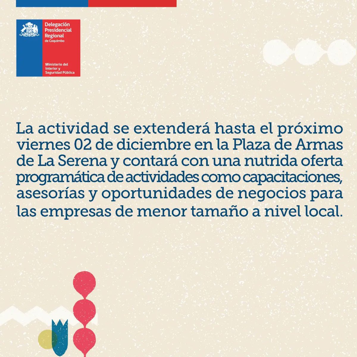 DPRCoquimbo's tweet photo. Recuerda que estamos en #LaSemanaDeLaPYME y para reconocer a nuestros emprendedores y emprendedoras, en pleno centro de #LaSerena tenemos la #ExpoMipe.

Para conocer de ésta y otras actividades, entra a https://t.co/P9D0r7LBMW https://t.co/rpM6haWXCO