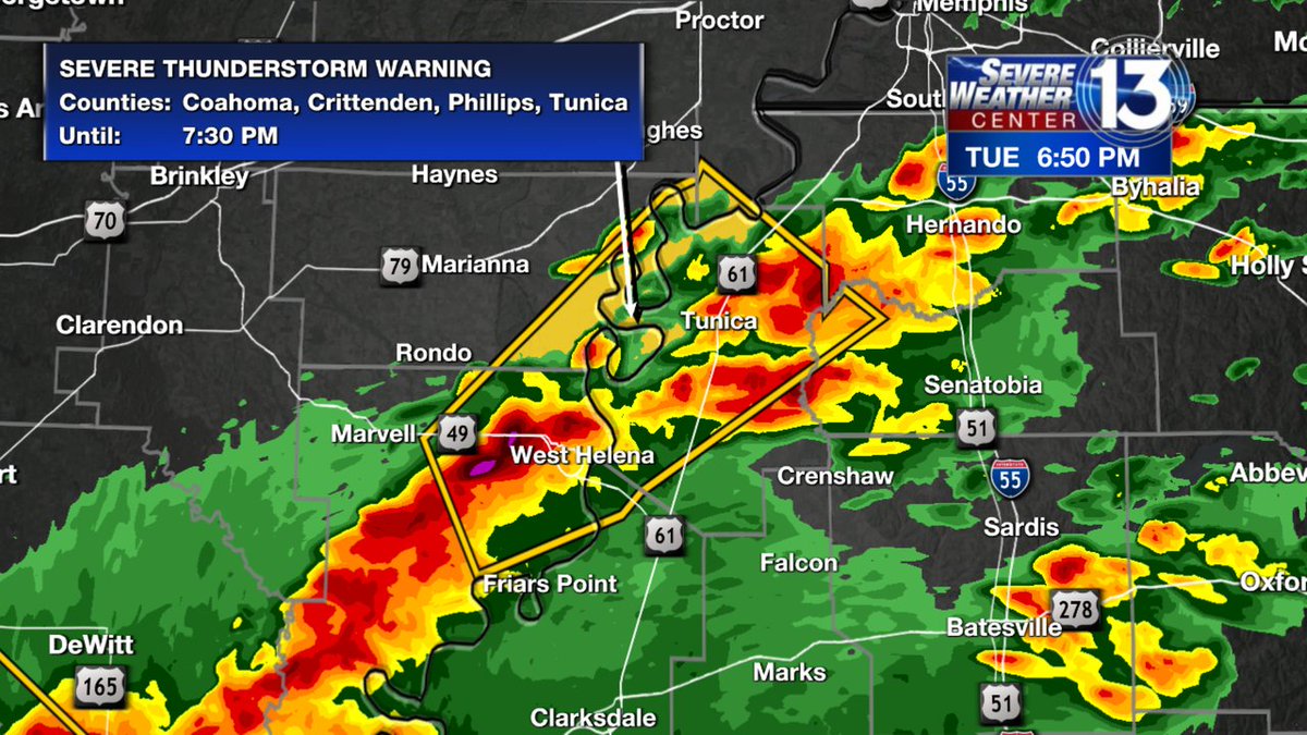 elisabethdamore's tweet photo. Severe Thunderstorm Warning now in effect for Phillips, Tunica, Coahoma, Crittenden, Lee, Tate County until Nov 29 7:30PM. Seek shelter inside and away from windows! Track the storms here https://t.co/EyTJdWJZg9 https://t.co/ePv86YMaoq