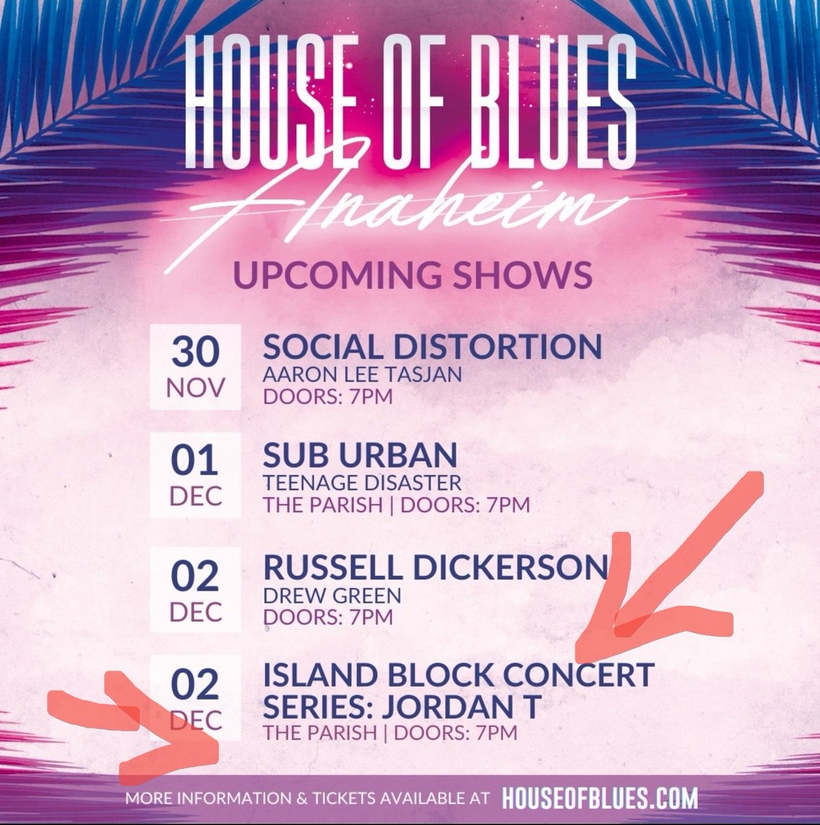 Jordantmusic's tweet photo. 📢🚨⚠️Dec 2nd!!! @hobanaheim!! We pullin up to the parish room for some of our last shows of the year!! Come warm it up with dem Island Vibes! Tix link below! https://t.co/fzOJVoGwXw
#jordanTmusic
#jordanT
#houseofblues
#anaheim
#livenation
#islandblockradio
#Nesian https://t.co/jTSsDwipvS