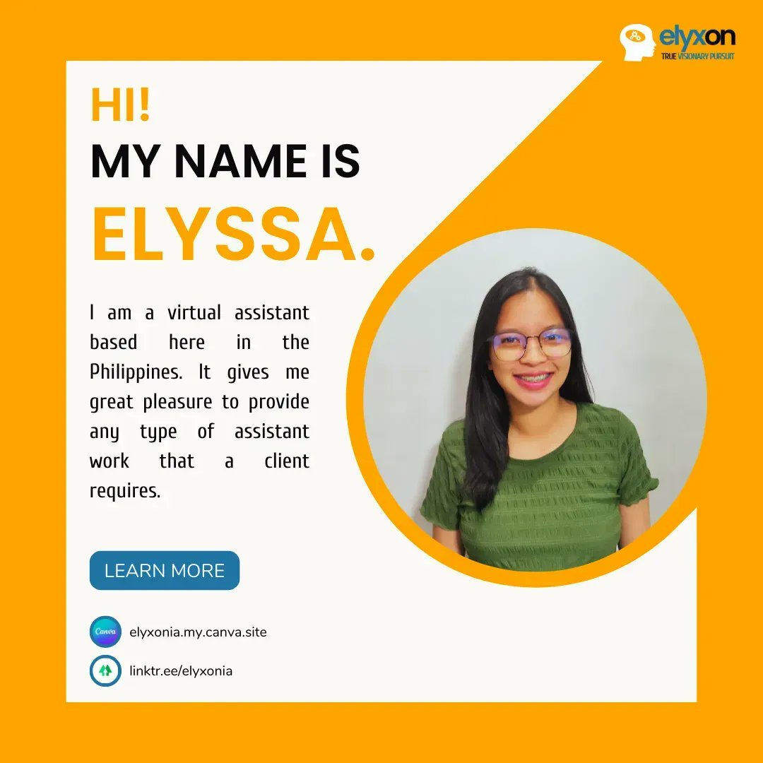 elyxonia's tweet photo. Hi 👋 My name is Elyssa, and I am a virtual assistant based here in the Philippines. It gives me great pleasure to provide any type of assistant work that a client requires 🤝

#elyxon #truevisionarypursuit #virtualassistantphilippines #assistant #support #wednesdaymood https://t.co/Fp9h7MIWWc