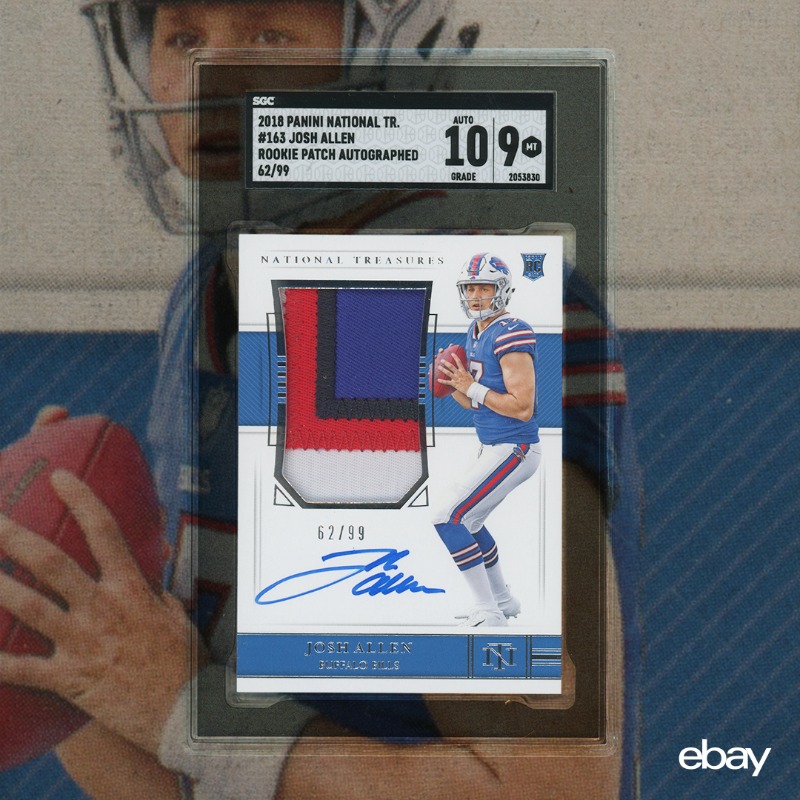 eBay's tweet photo. It’s buyin’ time over at top seller sportcardauctionsdotcom’s ongoing sports card auction. From the 2018 Panini Josh Allen Rookie Patch Auto, to a classic 1986 Fleer Michael Jordan, shop over 500 graded rare cards and add to your collection before bidding closes. #RareAuction