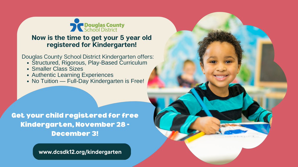 dcsdk12's tweet photo. DCSD offers FREE kindergarten for children aged 5-6! Register today as classes fill quickly! Visit https://t.co/cjMP1hm5J9 to learn more!

Si su hijo tendrá 5 años para el 1 de octubre, ¡inscríbalo para el jardín de niños! ¡Visite https://t.co/cjMP1hm5J9 para más información! https://t.co/wwsvVc0a11