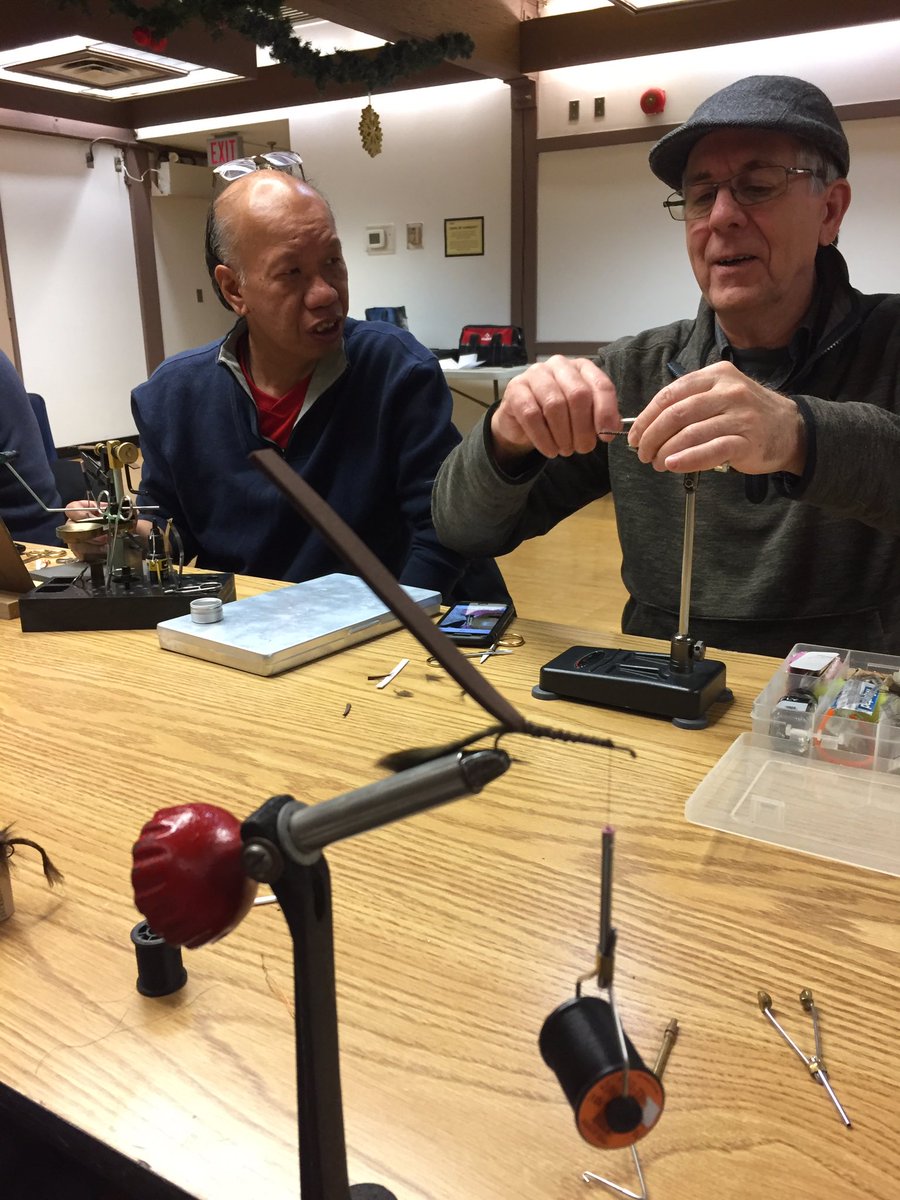 SFBCAfishing's tweet photo. Winter is a great thing me to catch up on your fly tying. @SFBCAfishing members Kelly and Ray work on mouse patterns...perfect for catching big Browns. #flyfishing #flytying #flyfishontario https://t.co/NbgeMk78Hy