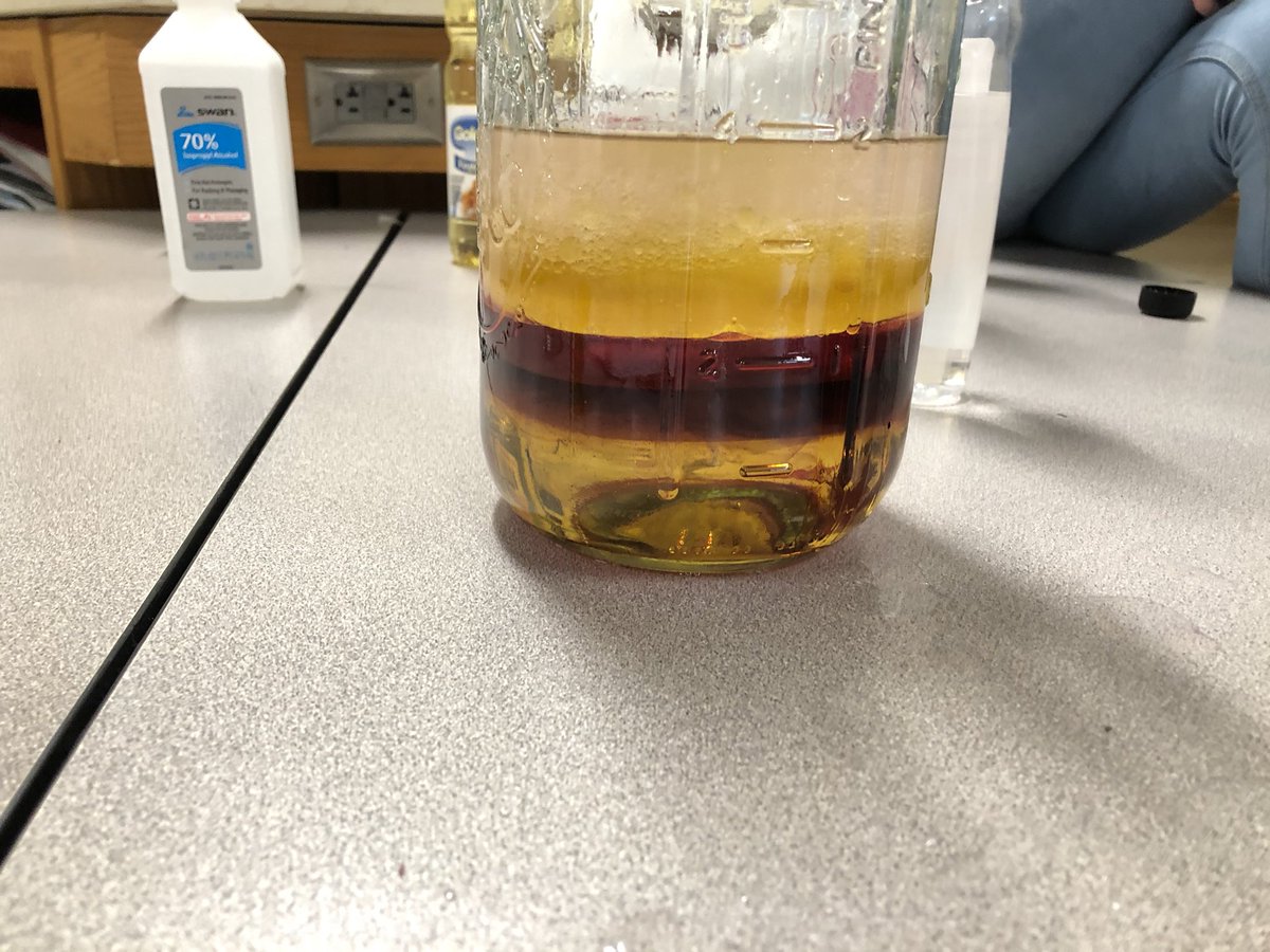 ScienceBrandt's tweet photo. GSTEM created a density column of different solutions. Ss took turns comparing solutions in order to determine which solution was the most dense to least dense. #datacollection #sharingresults @Yo_STEM @VineMSKnox https://t.co/WJIjMfN4eJ