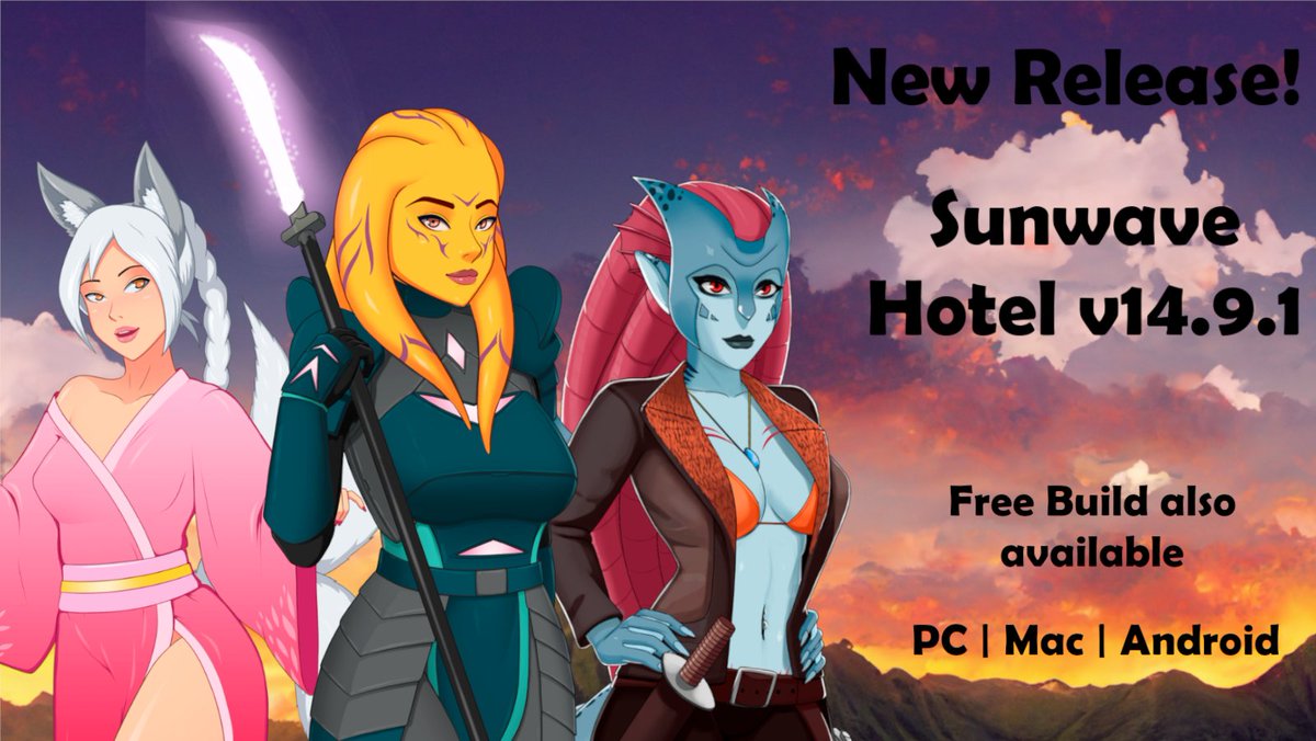GladiusWriting's tweet photo. A #foxgirl, a Loejcki and a #sharkgirl walk into a bar. Not really, but all three of these lovely ladies are in the new #SunwaveHotel update. Available to all $5 Patrons. Changelog attached.
https://t.co/rSBsDdtxpu https://t.co/tvo96NeZyv