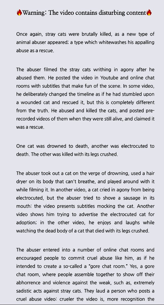 FromCareKorea's tweet photo. 🔥Warning: The video contains disturbing content🔥

Once again, stray cats were brutally killed, as a new type of animal abuser appeared; a type which whitewashes his appalling abuse as a rescue. 

‼️To participate in Online petition
👉https://t.co/VHTgMBwEVm

#animalrights #care https://t.co/Ajl2yZtDEP