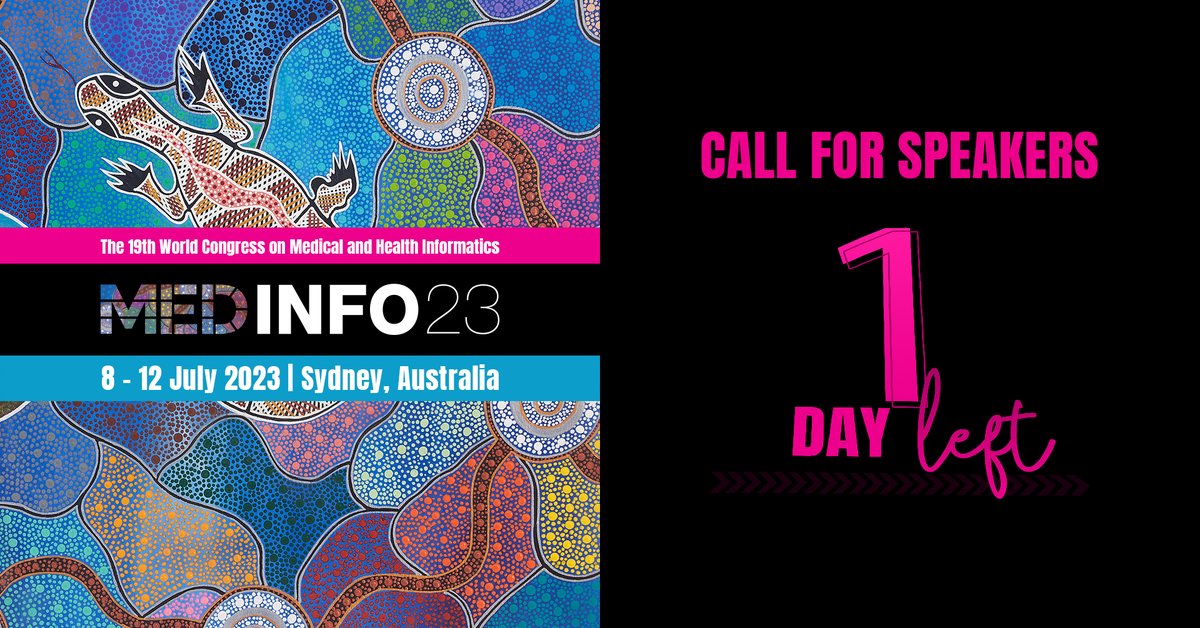MedInfo23's tweet photo. 1/2 | You have just 1 day left to submit your abstract submission for the 𝘸𝘰𝘳𝘭𝘥'𝘴 premiere #digitalhealth &amp; #healthinformatics event - what are you waiting for?

APPLY TO SPEAK HERE: https://t.co/ZYq3KHThUG

#MEDINFO23 https://t.co/8osnxwiiox