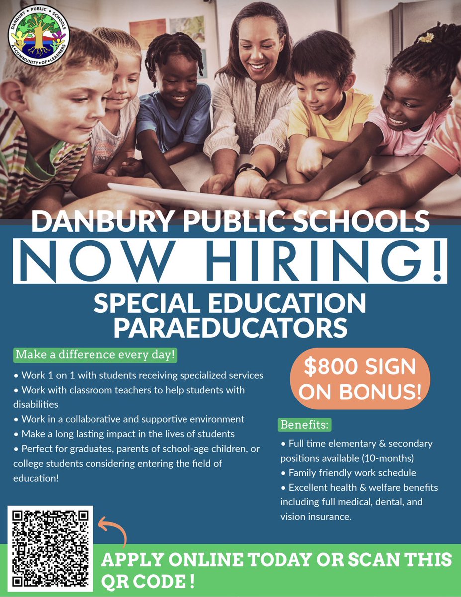 Danburyk12's tweet photo. If you want to make a difference in the lives of our students, we’re #hiring Check out this and other positions: https://t.co/62NjoSpaoV @Danburyk12 @DanburyPS #k12 #learning #career https://t.co/yh6Dns1lSL