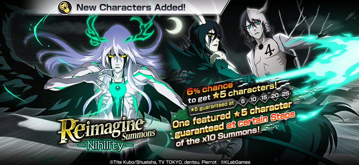 bleachbrs_en's tweet photo. The Reimagine Summons: Nihility is here! Your chance for ★5 Ulquiorra (Renewed version), Ulquiorra (Resurrección Segunda Etapa version), and Ulquiorra (The Hidden version)! https://t.co/RlGbyerEny #BraveSouls https://t.co/eLbvIZyjKE