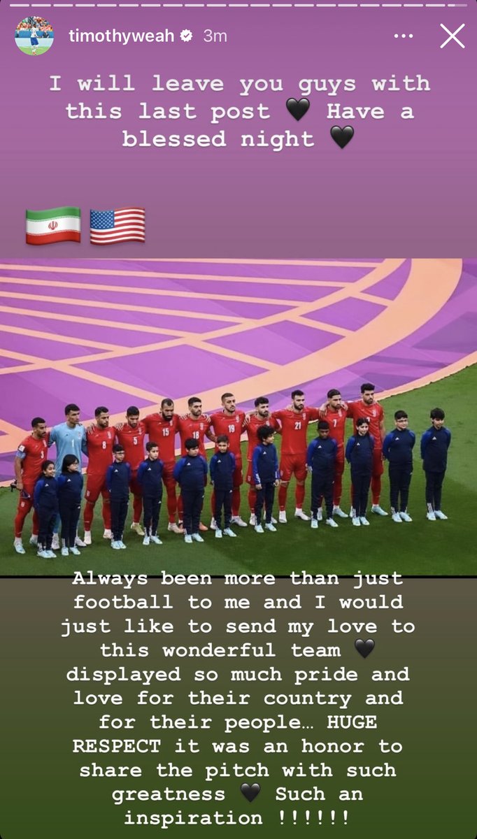 Tim Weah has so much class and respect. Shows love to Iran's players. What a guy ❤️