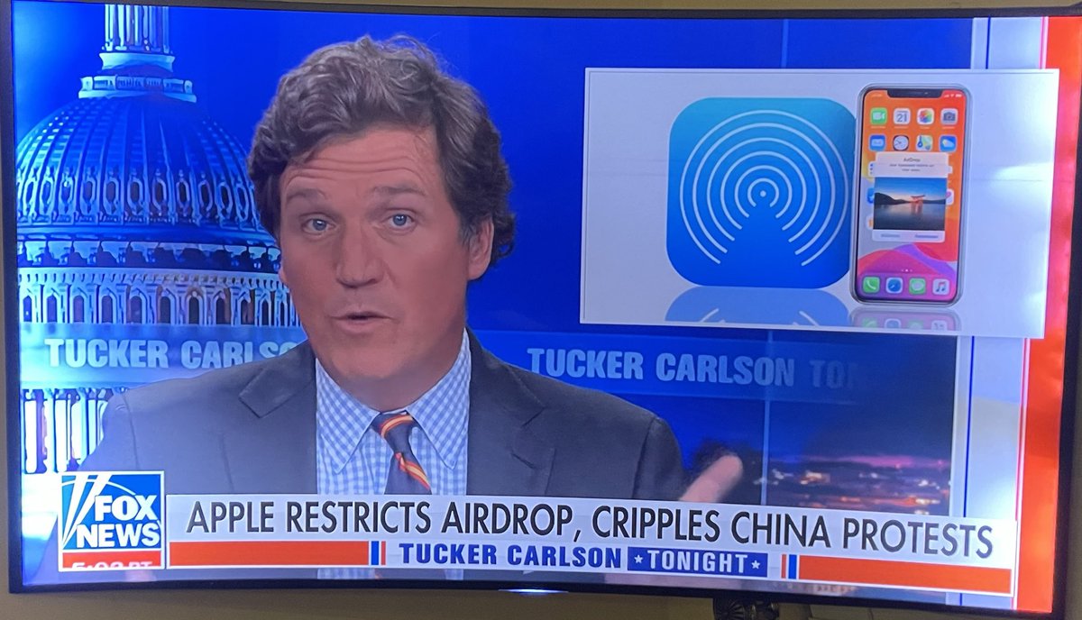 AidaCarrion1's tweet photo. @TuckerCarlson denuncia lo que esta haciendo Apple para encubrir al regimen en China: restringiendo la aplicación AirDrop de celular a celular Iphones para denunciar al mundo la represión en este momento #SOSChina https://t.co/zCOUEDWiAL