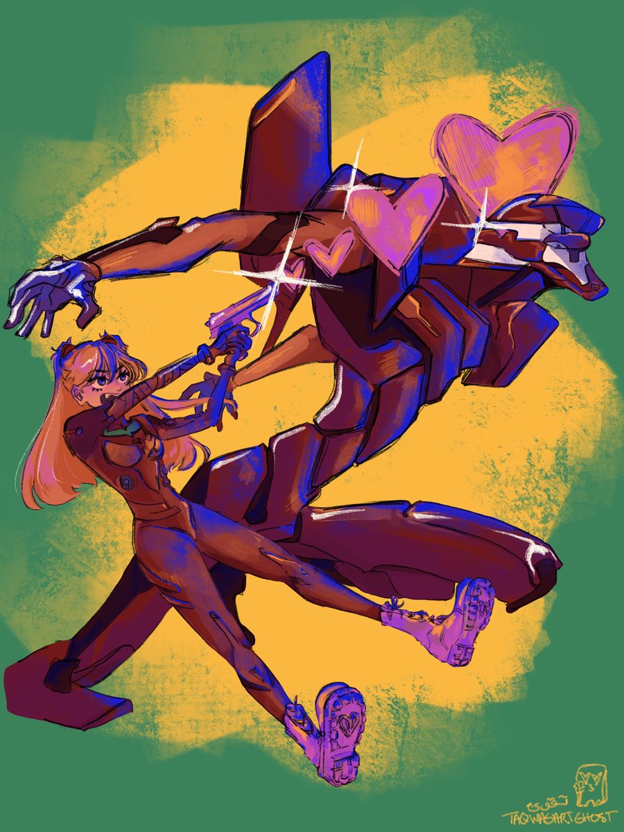 taqwasartghost's tweet photo. Giving Asuka a heart shooting gun 💖 #neongenesisevangelion #asuka #Illustrator #Evangelion #eva02 https://t.co/DvBgBBQn1U