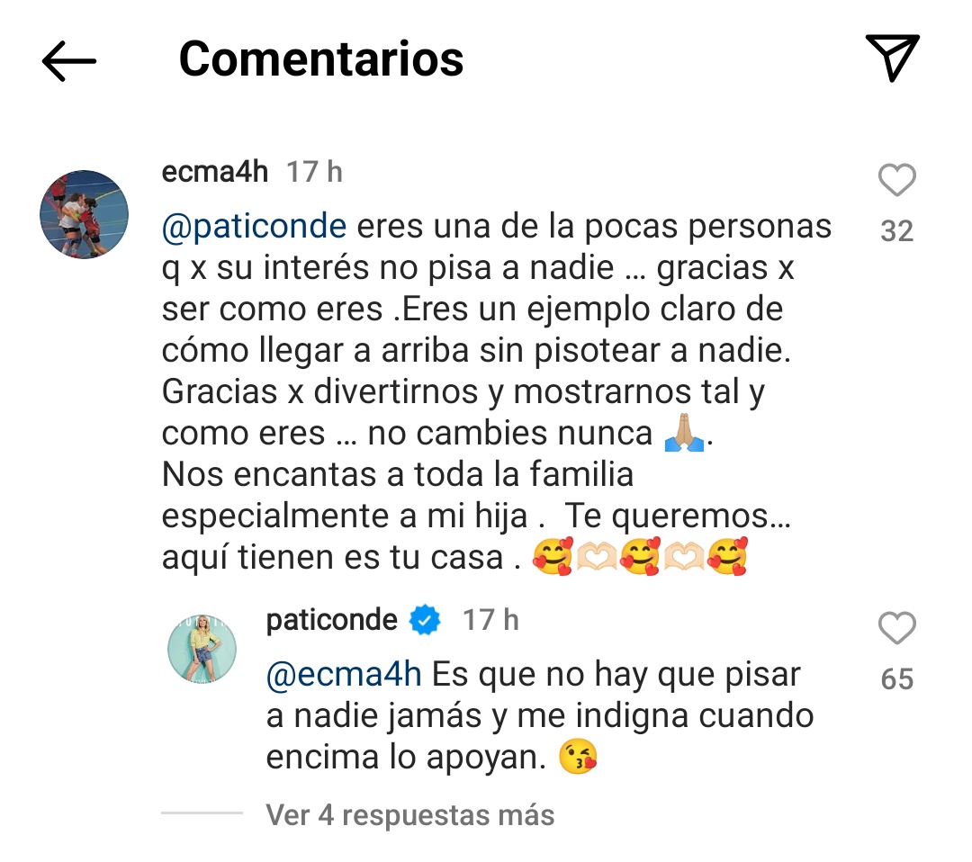 Algunas respuestas de Patricia Conde a comentarios de su último post de Instagram #MCCelebrity