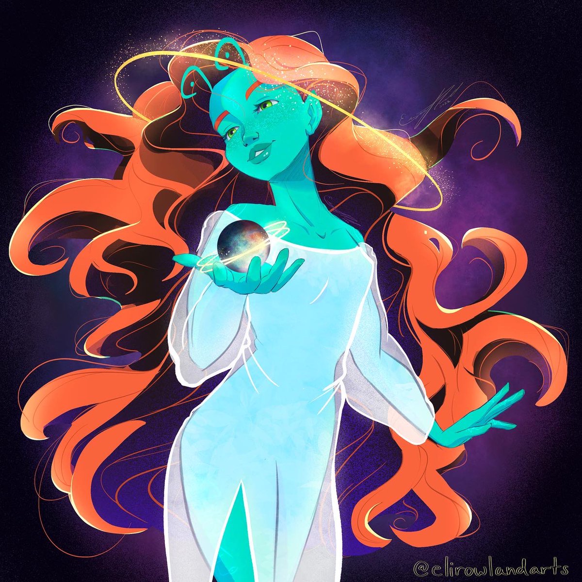 elirowlandarts's tweet photo. Space ethereal lady? Heck yeah! I adore how she came out! Maybe I should play with space vibes more 🤔? If you want to see the challenge she's from, check out the reel on my insta or tiktok

Mvskoke Word of the Day:
Ekvnv (ee-guh-nuh) = earth / land https://t.co/pBXHbWJXWD